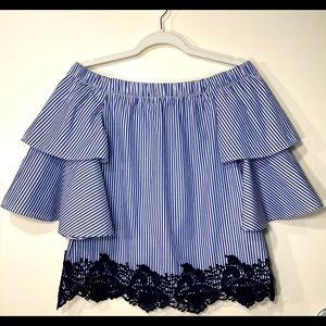 Zara off shoulder striped top with lace